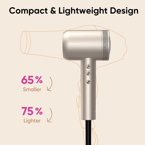 Esyest Hair Blow Dryer With Diffuser For Women Curly Hair, Fast, Lightweight And Quiet Ionic Hairdryer With Low Noise 102000Rpm Brushless Motor, No Heat Damage, Mother's Day Gifts, Gold #TOP3