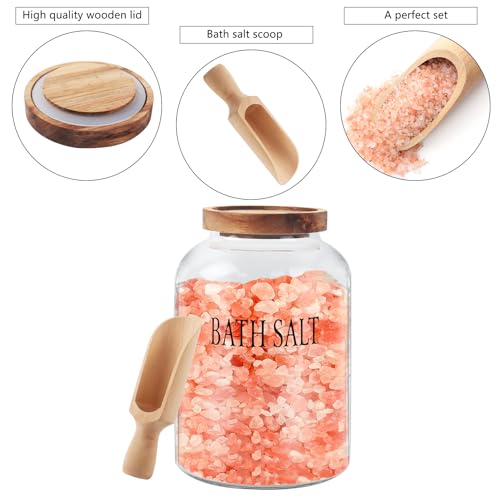 Klmnop 2L Glass Bath Salts Jar with Wooden Scoop, Bath Salt Container with Lid, Bathroom Organizers and Bathroom Decor and Accessories for Women(Clear) - Image 2