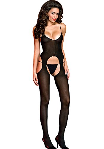 Music Legs Women's Opaque Suspender Bodystocking, Black, One Size