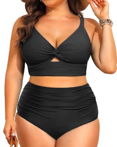 Image of Daci Plus Size Two Piece Swimsuits - Women High Waisted Bikini Tummy Control Bathing Suits Knot Twist Swimwear 2025