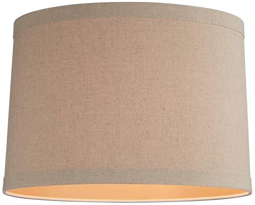 Natural Linen Large Drum Lamp Shade 15" Top x 16" Bottom x 11" High (Spider) Replacement with Harp and Finial - Springcrest