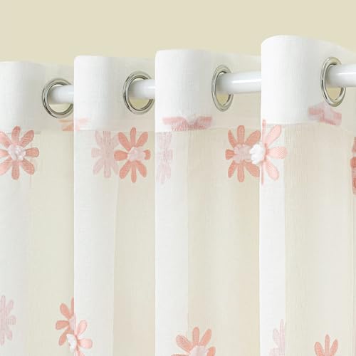 MYSKY HOME Vorhänge mit Ösen Gardinen Wohnzimmer Schlafzimmer Vorhang Kurz 2er Set Gardine Halbtransparent Curtains for kinderzimmer… – Ansicht 1