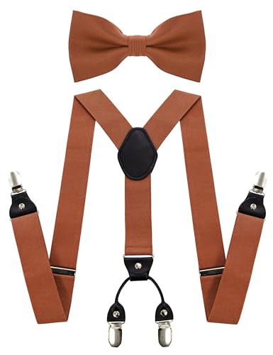 JEMYGINS Rust Suspender and Silk Bow Tie Sets for Men (48)