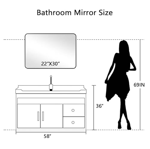 Rozycher Black Rectangle Mirror 22X30 Inch, Large Wall Mounted Mirror For Bedroom, Black Bathroom Mirror For Wall, Rounded Rectangle Mirrors For Bathroom, Living Room, Bedroom, Entryway, Office #TOP5