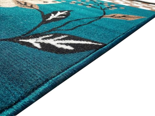 Image of Floral Design Acrylic Polyester Carpet for Living Room 12x15 Feet Color Blue(360x450Cm), Large Rectangle