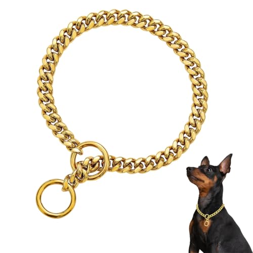 Collare a catena per cani in oro Collare a strozzo in metallo con design fibbia sicura, per Animali Domestici Regolabili con Catena di Estensione per Piccoli Cani e Animali Domestici, Oro, L 60cm