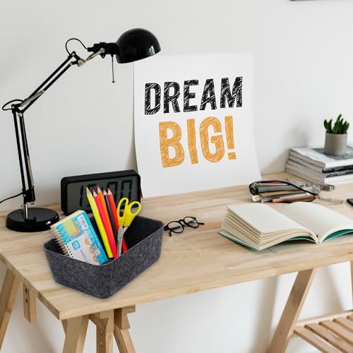Image of Welaxy Felt deep Storage Bins lidded Drawer Organizer Caddy for junk stuff stationery makeup jewelry closet bathroom minimalist lifestyle (Charcoal Bin, S)