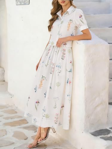 Tankaneo Womens Floral 2 Piece Skirt Set Summer Puff Sleeve Crop Blouse and Maxi Dress Outfits Matching Vacation Outfits White — view 2