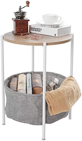Tray Metal End Table Side Table Round Tray Removable Tray Outdoor & Indoor Drink Snack Coffee Table Telephone Table (Black wood)