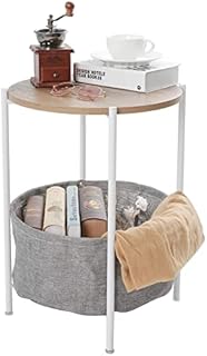 Tray Metal End Table Side Table Round Tray Removable Tray Outdoor & Indoor Drink Snack Coffee Table Telephone Table (Black wood)
