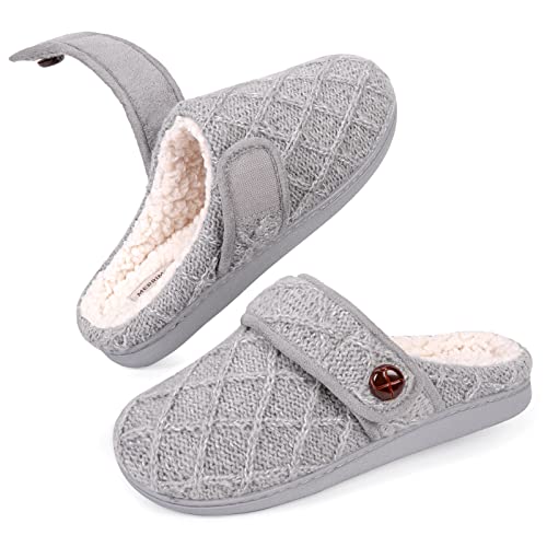 MERRIMAC Women's Cable Knit Bedroom Slippers Comfy Memory Foam Slip On Slippers Indoor (9-10, Gray)