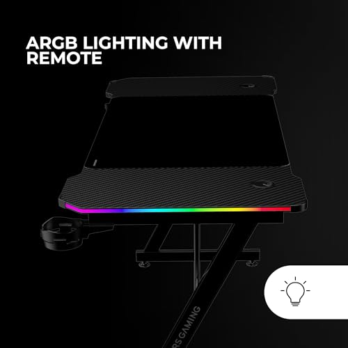 Miniatura 3 de Mars Gaming Mgd-X140rgb, Mesa Gaming Ergonómica, Iluminación Argb Con Mando, Fibra De Carbono, Alfombrilla Xxl, Soporte Auriculares Y Bebida, Gestión Cableado, Escritorio Gaming 140x60cm, Negro