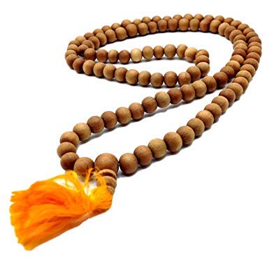 Beads HUB 108 Beads Genuine Sandalwood Tibetan Meditation Prayer Japa Mala, Necklace. 8MM Beads Size