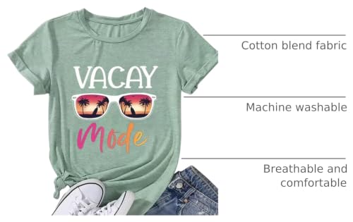 Image of Vacay Mode T Shirts for Women Summer Beach Hawaii Vacation Short Sleeve Tops Holiday Cruise Getaway T Shirts