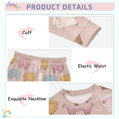 Pajama Sets Long Sleeve Colorful Cute Bison Pattern Soft Comfy Sleepwear 2 Piece PJS 3-8T4