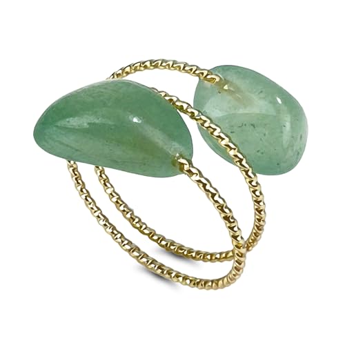 Green Aventurine Ring, Dainty Healing Crystal Green Stone Ring for Women, Gold Plated Stackable Rings Handmade Jewelry