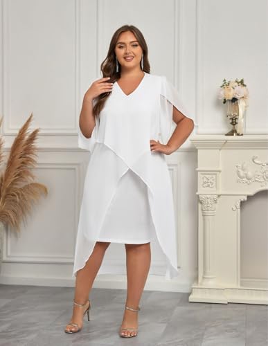 Image of Hanna Nikole Womens Plus Size Chiffon Cocktail Dress Ruffle 3 /4 Sleeve Wedding Guest Party Dresses with High Low Hem