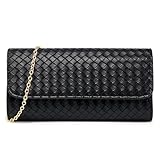 DETARA Woven Evening Clutch Purse for Women Fashionable PU Leather Handbag Stylish Shoulder Bag Ideal for Wedding Party and Prom (Black 7018)