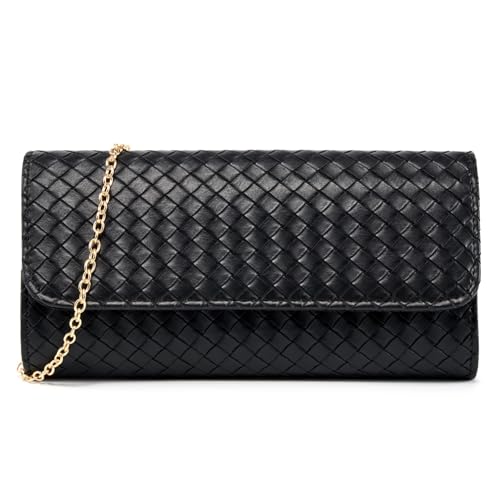 DETARA Woven Evening Clutch Purse for Women Fashionable PU Leather Handbag Stylish Shoulder Bag Ideal for Wedding Party and Prom (Black 7018)