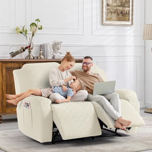 Timeles Recliner Covers Extra Wide Recliner Loveseat Covers Oversized Reclining Couch Covers Sofa Slipcovers Stretch Soft Washable (Two-Seater Oversized, Cream) by Timeles - Image 8