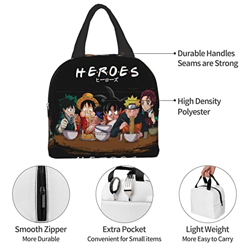 Dazhenfzd Lunch Bags Insulated Lunch Box Cooler Tote Bag Reusable Lunch Bag Japanese Anime Little Hero For Adults/Women/Men/Girls Work Hiking Picnic, Black5, One Size #TOP6