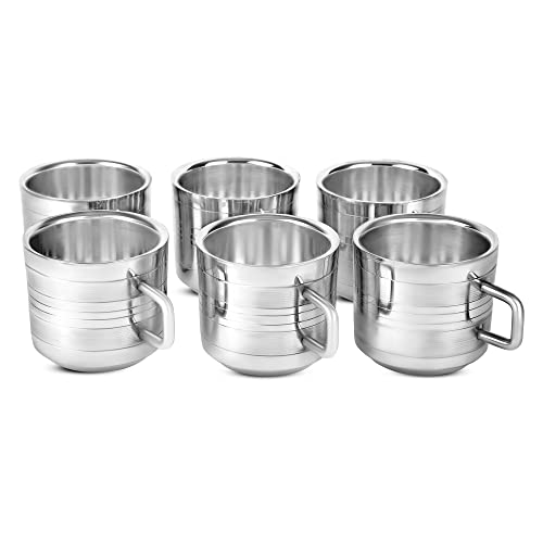 Ksjone Set Of 6 Double Wall Stainless Steel Tea Cups, Coffee Cup Espresso Cup Mug, Reusable, Long Lasting & Dishwasher Safe - (5Oz, 6 Sets) #TOP4