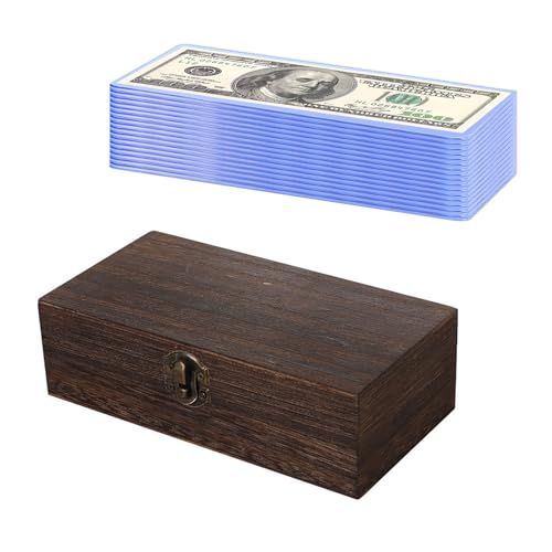Wooden Lockable Cash Box with 20 PCS Banknotes Top-Insert Holders