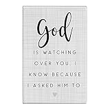 Simply Said, INC Small Talk Faith Sign - God Is Watching Over You, I Know Because I Asked Him To - 3.5 x 5.25 inch Wood Sign - Made in USA - STR1566