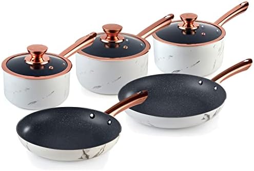 Tower T800000RB Linear Non Stick Induction Frying Pans Set, Cerasure Coating, Black And Rose Gold, 2 Piece, 24/28 cm