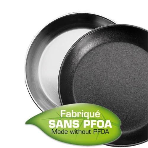 Cristel - P28QLE - Poêle inox 28 cm - Anti-adhérent Exceliss+ - sans Poignée amovible - Collection Strate Argent