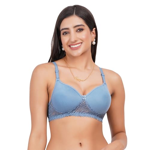 Image of Lace Padded Everyday Padded Bra for Women - Made of Pure Cotton Full Coverage Over Size Non Wired Pushup Soft Cup for T-Shirt Saree Dress Sports Garment for Daily Use Everyday