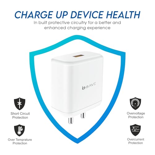 Image of BAVE 80W Supervooc Charger With Cable | USB-A Power Adapter | Fast Charging Wall Plug | Compatible With Oppo, OnePlus, Android Devices | Compact Travel Charger For Home & Office Use, White