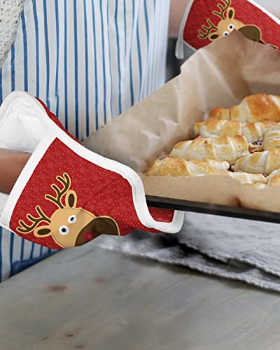 Christmas Reindeer Pot Holders With Pocket For Kitchen, Heat-Resistant Potholders Set Of 2, Hot Pads Oven Mitts With Hanging Loops For Home Cooking Baking Microwave, Rudolf Red Cartoon #TOP5
