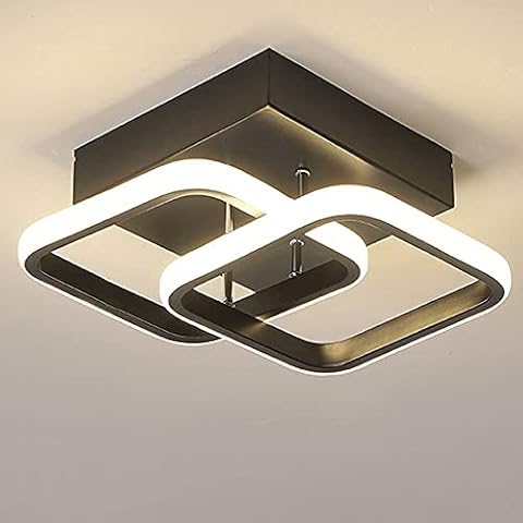 Ceiling Light Square Modern LED Aluminum White Black Small Ceiling Lamp for Entrance Hallway Office Bedroom Kitchen Living Room 22W Warm White Light (Black) Cover