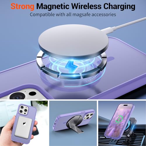 Image of SUPFINE Magnetic for iPhone 15 Pro Max Case (Compatible with MagSafe) (Military Grade Drop Protection) Slim Translucent Matte Shockproof with Anti-Fingerprint Phone Case, Purple