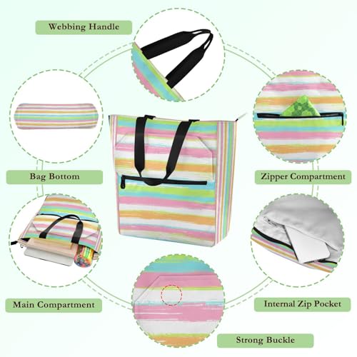 Colourful Stripes Book Tote Bag,Large Capacity Handbag with Zipper Perfect for School,Travel,Shopping3