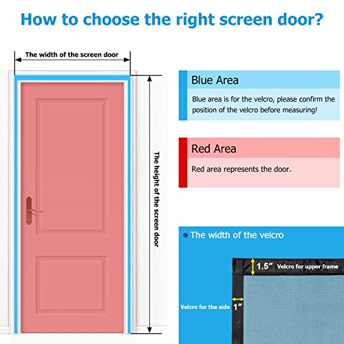 Devply Magnetic Screen Door Fits Door Size 32" X 80", Screen Size 34" X 81" - Reinforced Fiberglass, Self Sealing Magnets, Heavy Duty Mesh Curtain Magnetic Closure, Pet And Kid Friendly (Black) #TOP4
