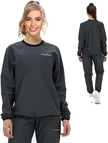 CAPMAP Sauna Suit for Women Weight Loss，Sweat Sauna Jacket Gym Workout Sweat Suits for Women（Gray Suit XXXXL）