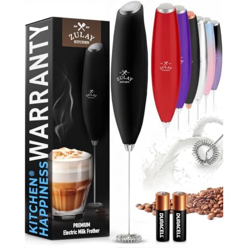 Zulay Kitchen Milk Frother Handheld Electric Whisk – Frother Wand, Durable Drink Mixer, Coffee Frother, Hand Blender, Frother for Protein Powder, Matcha & More - Black