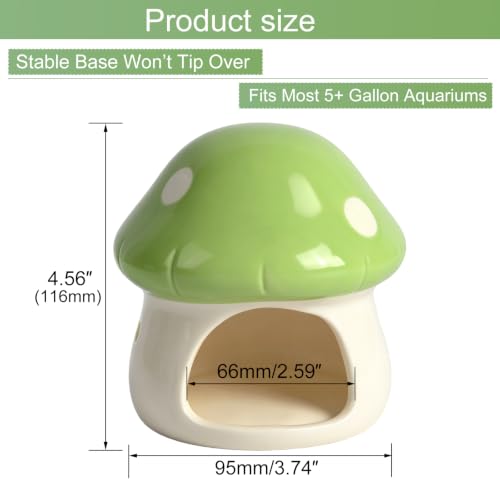Image of Ceramics Mushroom House Aquarium Decor, Betta Fish Tank Accessories Landscape Decoration, Small Shrimp Goldfishes Habitat Hut Pleco Smalland Breeding Hide Caves Toad House - Green