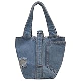 Graziosa borsa tote in denim: alla moda e versatile, la borsa in denim è adatta a varie occasioni, viaggi, attività all'aperto, spiaggia, gite, borsa in denim portatile