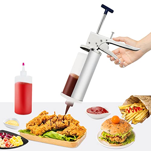 Distributeur de Pistolet à Sauce Distributeur Professionnel de Sauce Burger Pistolet à Sauce en acier Inoxydable Distributeur de Mayonnaise Distributeur de Salade de Sauce Tomate avec 2 seaux à Sauce Cover