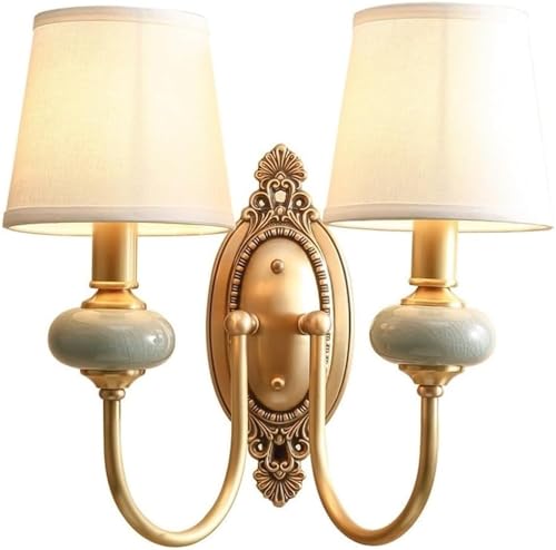 Vintage Brass Wall Lamp - American Style Fabric Sconce Ceramic