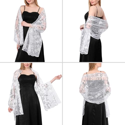 ZGMYC Sequin Floral Shawls and Wraps for Evening Dresses, Sheer Mesh Sparkly Wedding Bridal Scarf Party Formal Shawls4