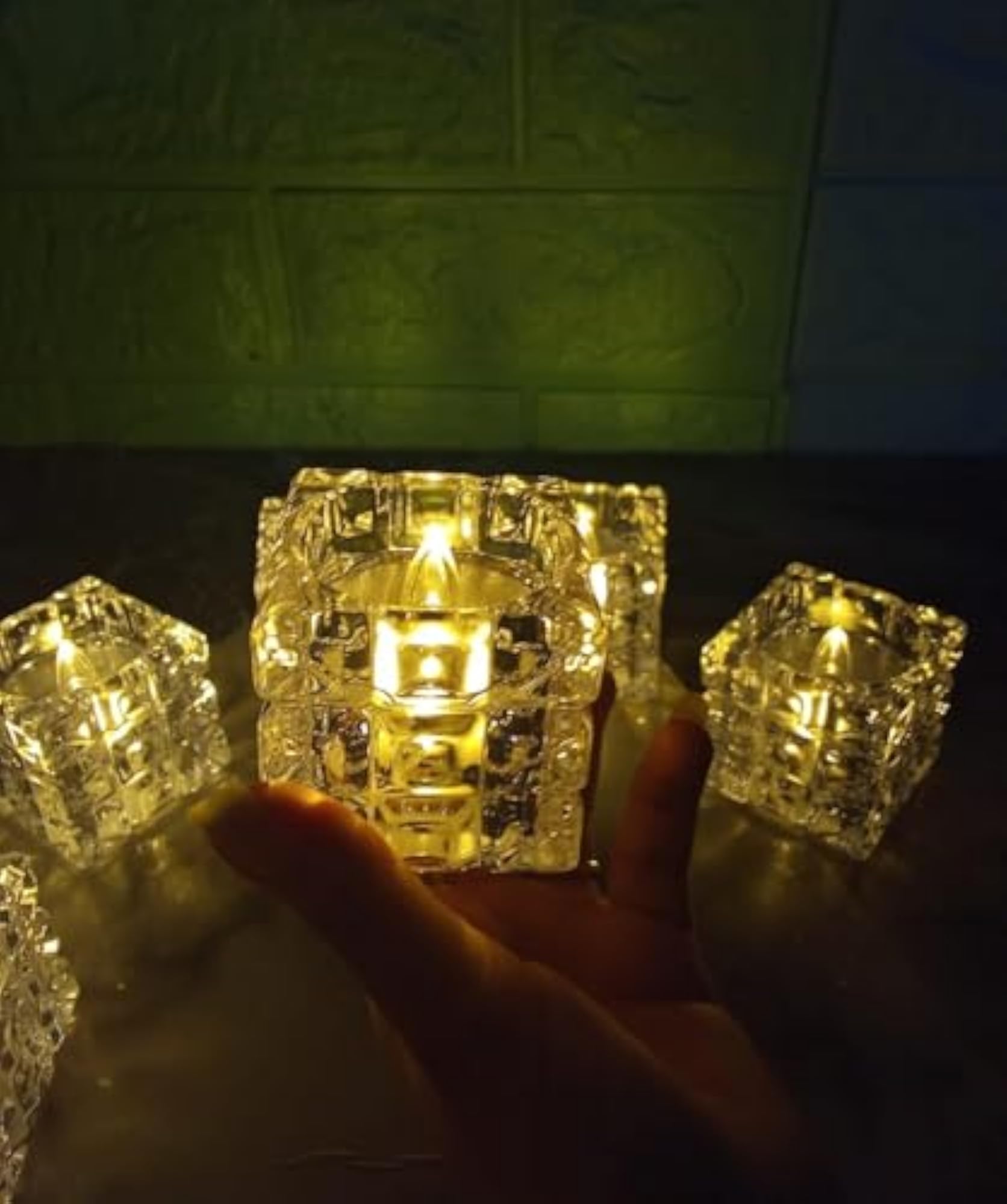 Block Crystal Tealight Candles, Flameless LED Diya