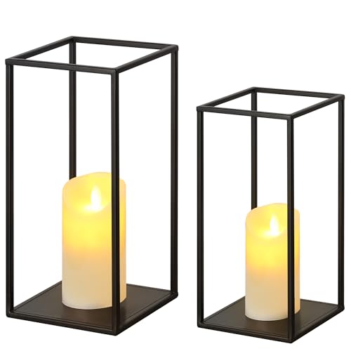 Eufrozy Juego de 2 faroles Modernos de Granja, faroles de Metal Negro Decorativos para Interiores, portavelas rústico para Sala de Estar, hogar, Exterior, Mesa, Chimenea, Chimenea, Chimenea, Boda,