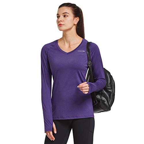 Ogeenier Femme T-Shirt de Course sans Étiquette à Manches Longues avec Quick Dry et Trous de Pouce et Éléments Réfléchissants Cover