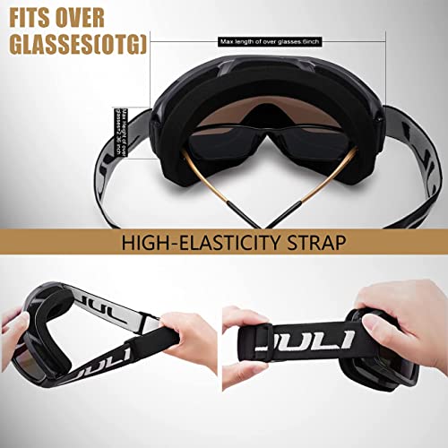 Juli Ski Goggle/Snow Snowboard Goggles For Men, Women & Youth - 100% Uv Protection Anti-Fog Dual Lens(Black Frame+14% Vlt Revo Blue Len) #TOP4
