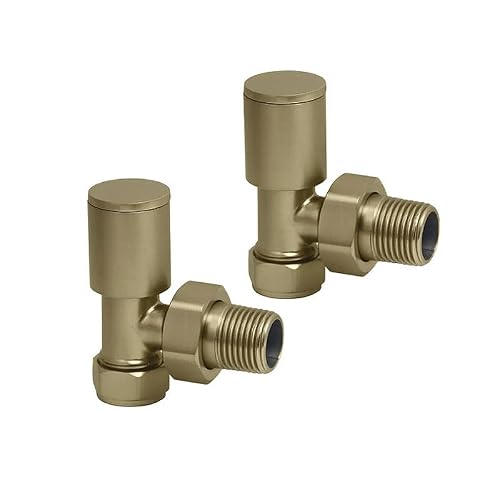 Ecospa Brushed Brass - Angled Manual Round Radiator Valve - Angled - Brushed Brass (Pair)