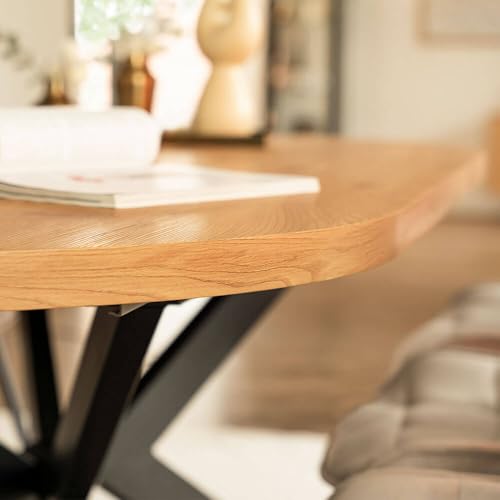 Home Deluxe – Set Tavolo Da Pranzo Aventura Con 4 Sedie Celeste Bianco – Colore: Light Oak Dimensioni: 120 – 160 X 76 X 100 Cm, Piede A Stella, Rotondo, Allungabile, Tavolo Da Pranzo Allungabile - 5